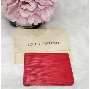 Authentic Louis Vuitton Epi Red 2 Cartes Vertical ID Case